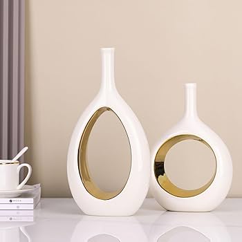 Amazon.co.jp: 陶器製花瓶2個セット 白花瓶(B) : ホーム＆キッチン